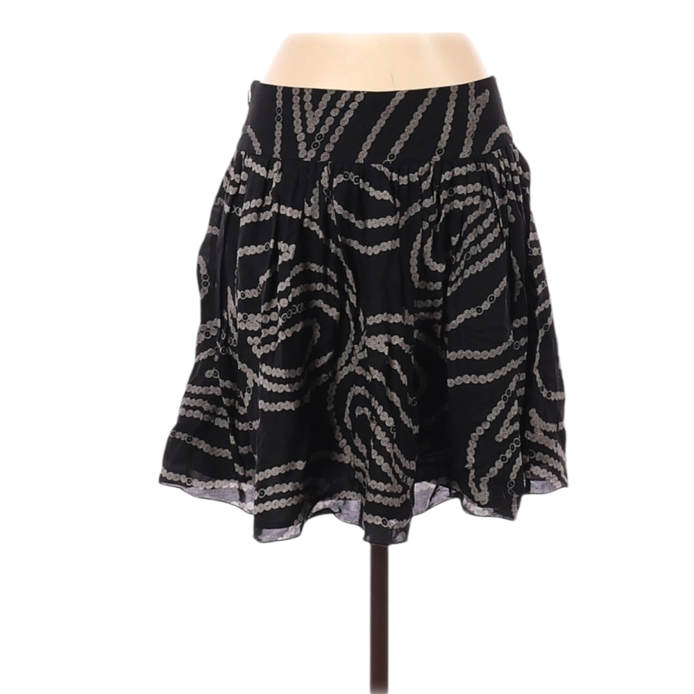 Banana Republic 100% Silk Skirt Size 4‎ Black Cream Abstract Design Knee Length